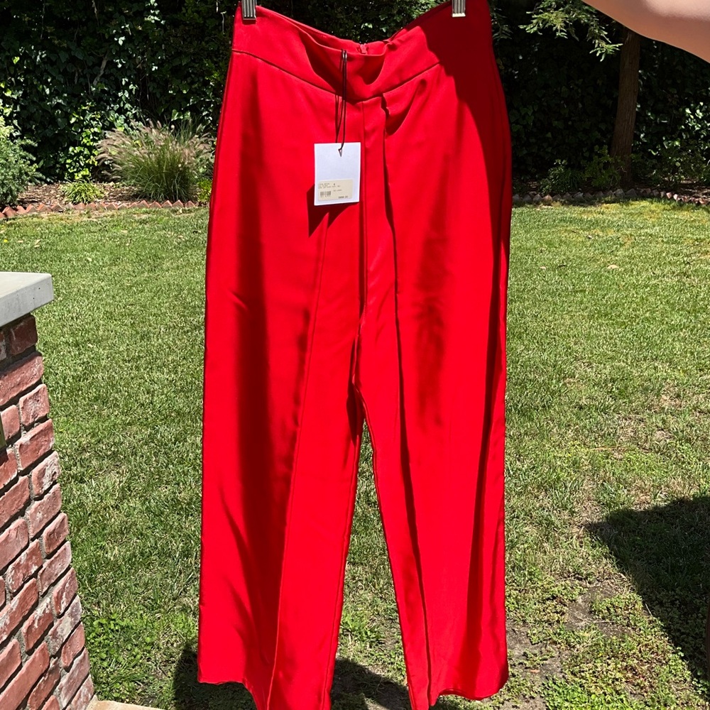 Sid Negum “Wide Leg Pleated Pants, NWT Size 38, Bright Red